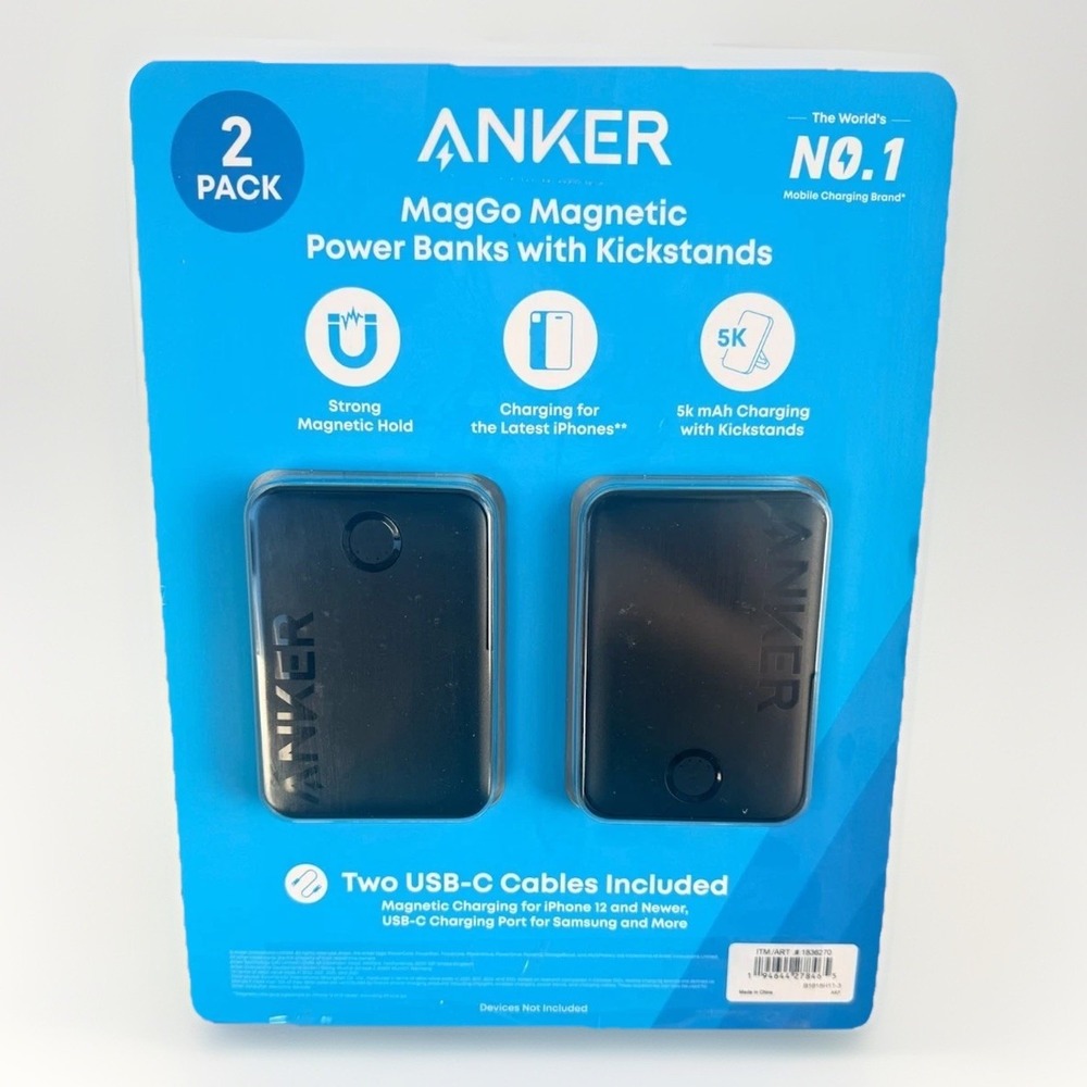 2 Pack Anker MagGo Magnetic Wireless‎ 5000mAh Battery Power Bank with Kickstand